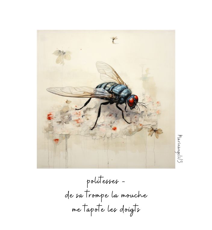 Haiga haiku dessin mouche